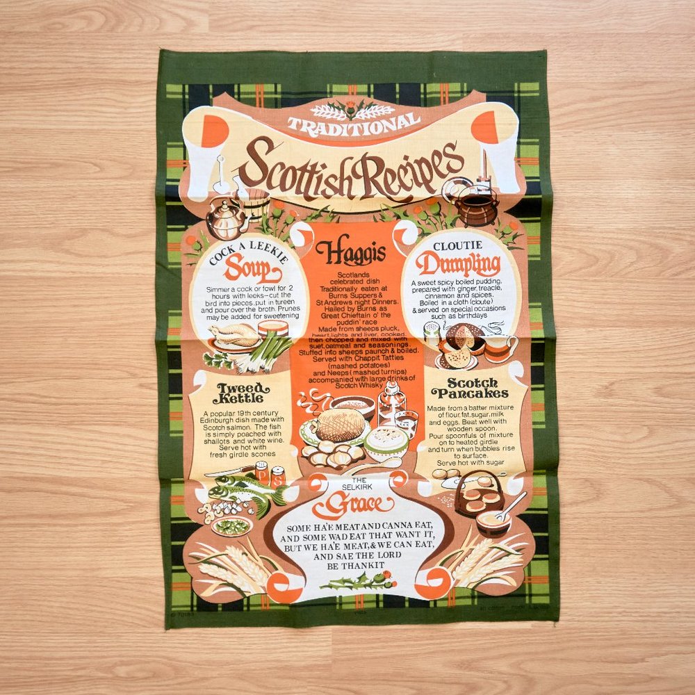 Vintage Traditional Scottish Recipes Linen Tea Towel, Made in Britain